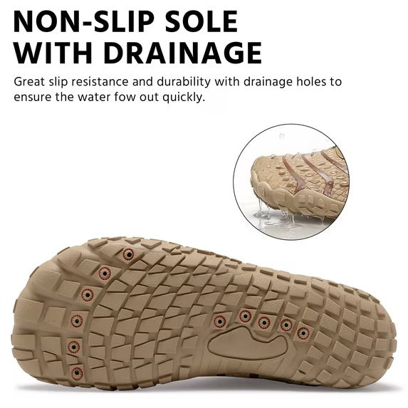 Hiking Barefoot Shoes,Wide-Toe Shoes Zero-drop Comfortable Slip-Resistant Barefoot Water Shoes, Women's Athletic Hiking Shoes(Khaki)