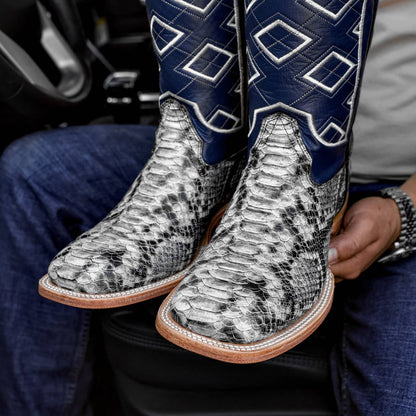 Natural Python Leather Boots - Square Toe