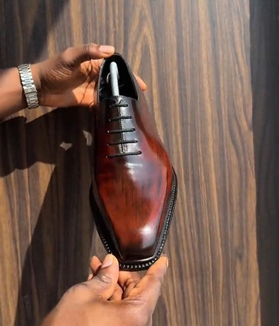 Men's Handmade Brown Leather Whole Cut Formal Oxford Brogue Shoes