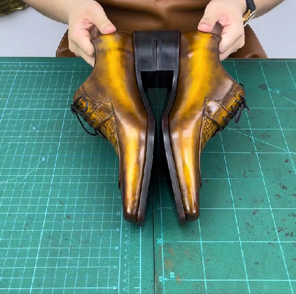 Men's Gold Genuine Crocodile Leather Shoes