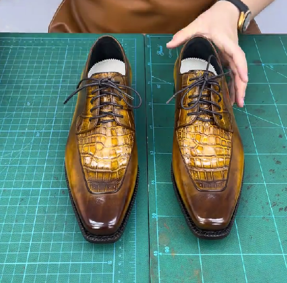 Men's Gold Genuine Crocodile Leather Shoes