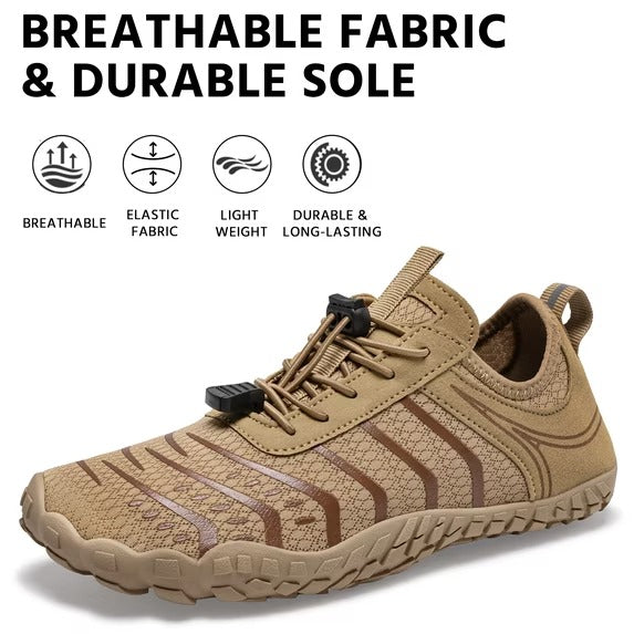 Hiking Barefoot Shoes,Wide-Toe Shoes Zero-drop Comfortable Slip-Resistant Barefoot Water Shoes, Women's Athletic Hiking Shoes(Khaki)