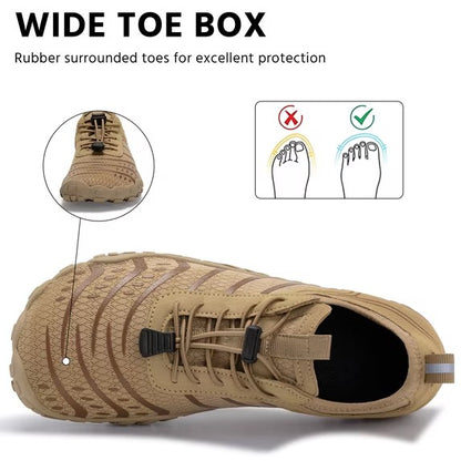 Hiking Barefoot Shoes,Wide-Toe Shoes Zero-drop Comfortable Slip-Resistant Barefoot Water Shoes, Women's Athletic Hiking Shoes(Khaki)