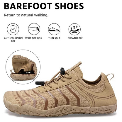 Hiking Barefoot Shoes,Wide-Toe Shoes Zero-drop Comfortable Slip-Resistant Barefoot Water Shoes, Women's Athletic Hiking Shoes(Khaki)