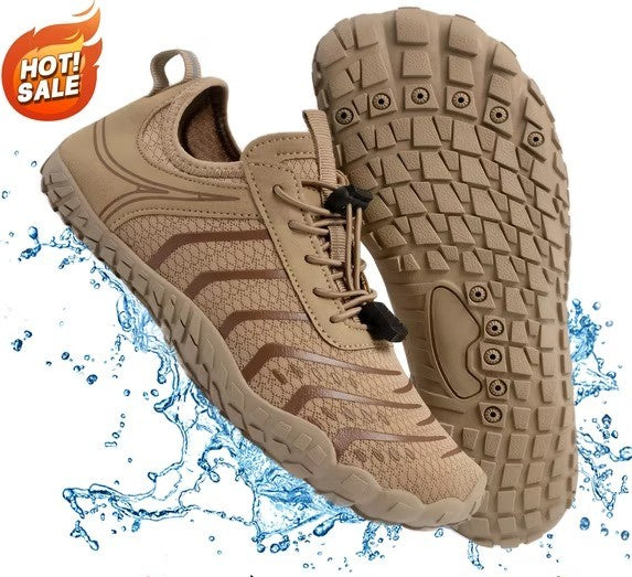 Hiking Barefoot Shoes,Wide-Toe Shoes Zero-drop Comfortable Slip-Resistant Barefoot Water Shoes, Women's Athletic Hiking Shoes(Khaki)