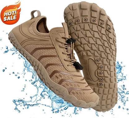 Hiking Barefoot Shoes,Wide-Toe Shoes Zero-drop Comfortable Slip-Resistant Barefoot Water Shoes, Women's Athletic Hiking Shoes(Khaki)