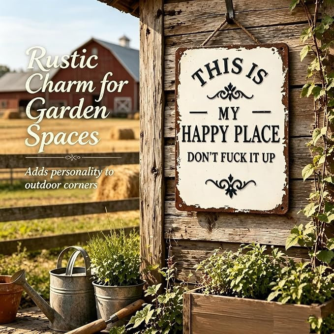 Funny Garden Metal Sign -"This Is My Happy Place Don't F*ck It Up